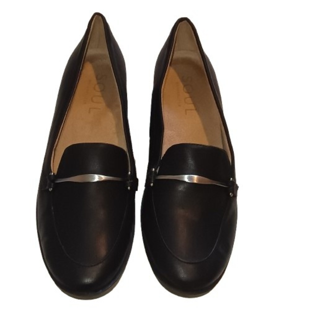 SOUL Naturalizer Black‎ Leather Loafers with Silver Accent Comfortable